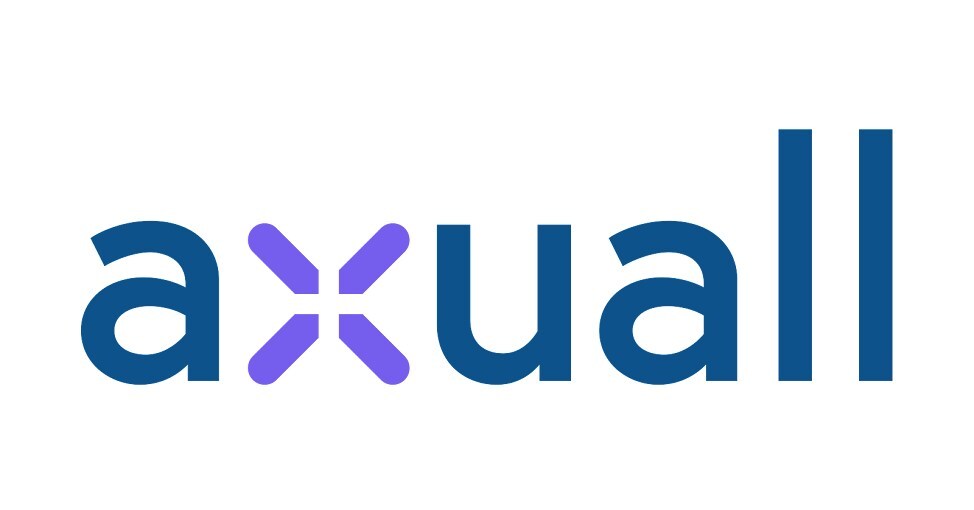 Axuall logo with blue text and purple X icon