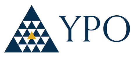 YPO logo with navy blue triangle mosaic icon